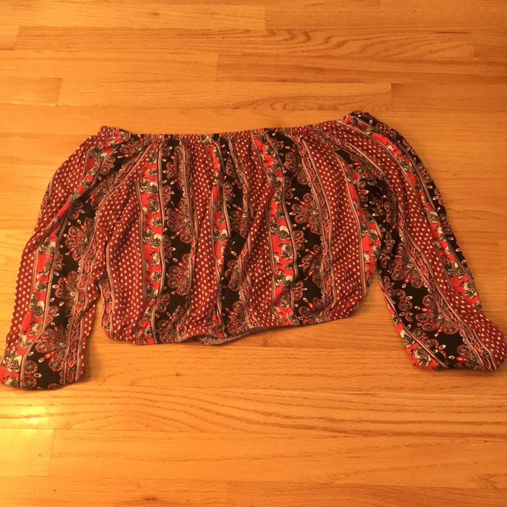 Patterned loose off shoulder top